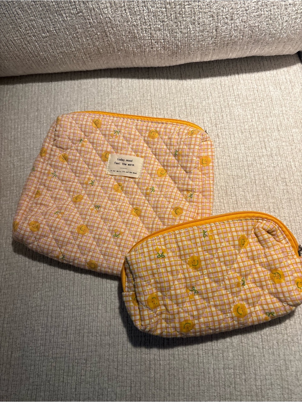 Yellow smile face make up pouch set